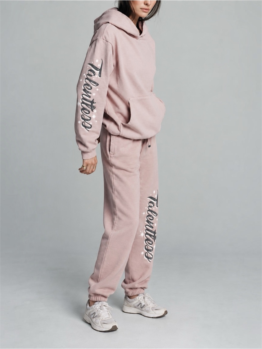 TALENTLESS Pastel Graffiti Airbrush Nude Blush Pink Matching Sweatsuit Set